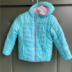 Eddie Bauer Plush Lined Puffer Jacket w Hood Blue and Purple Girls Size 7/8